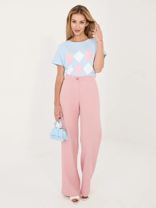 T-shirt oversize z geometrycznym wzorem rombów