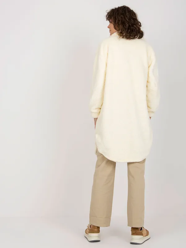 Ecru długa koszula futrzana z kołnierzykiem RUE PARIS