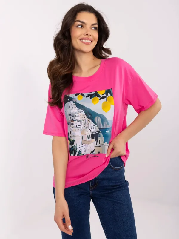 T-shirt oversize z wakacyjnym nadrukiem w stylu retro - widok 2