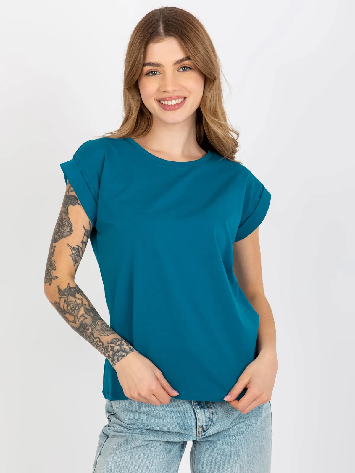 Morski damski t-shirt basic z bawełny Revolution - zdjęcie 2