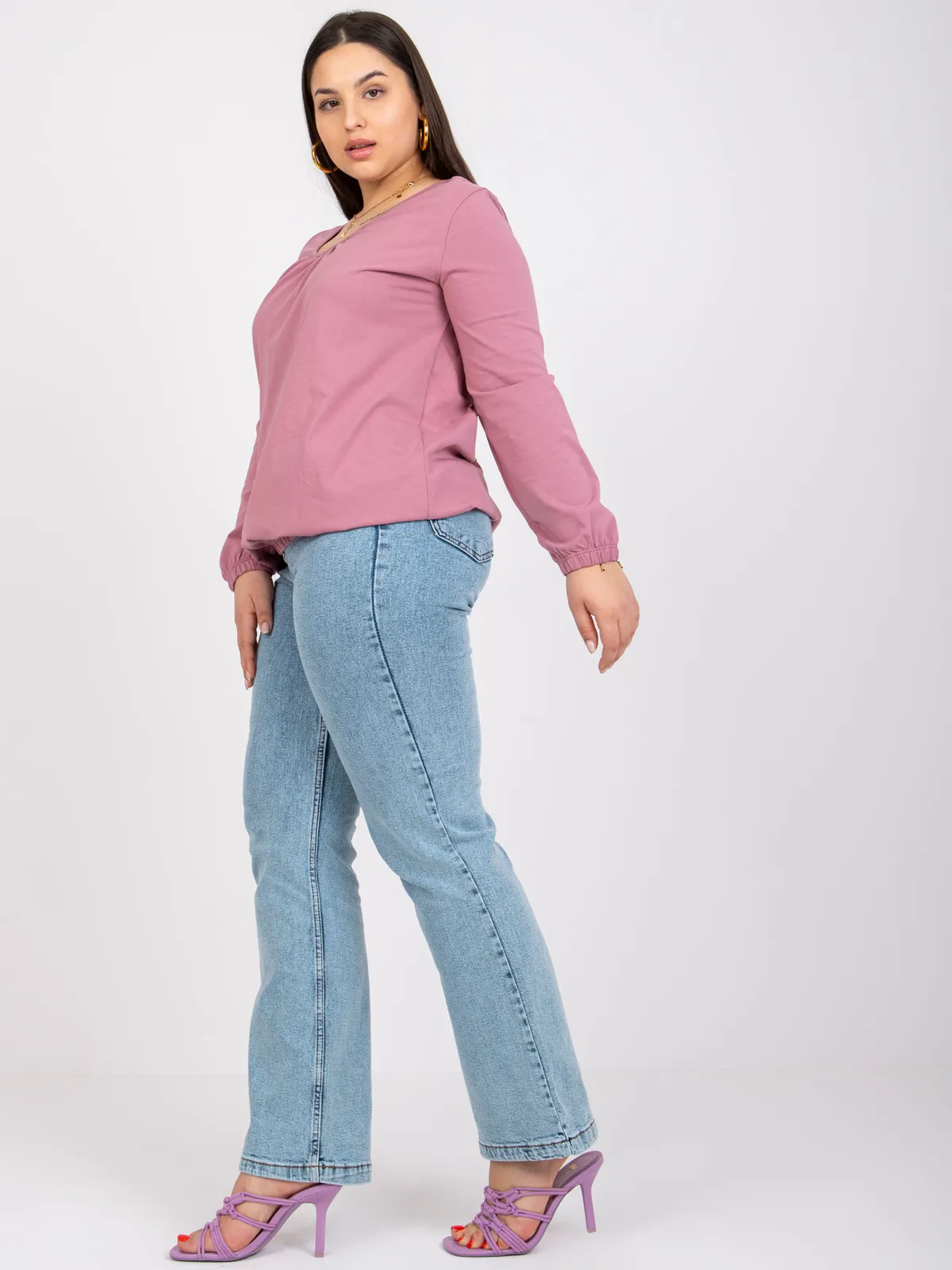 Klasyczna bluzka z długim rękawem typu basic - zdjęcie 1