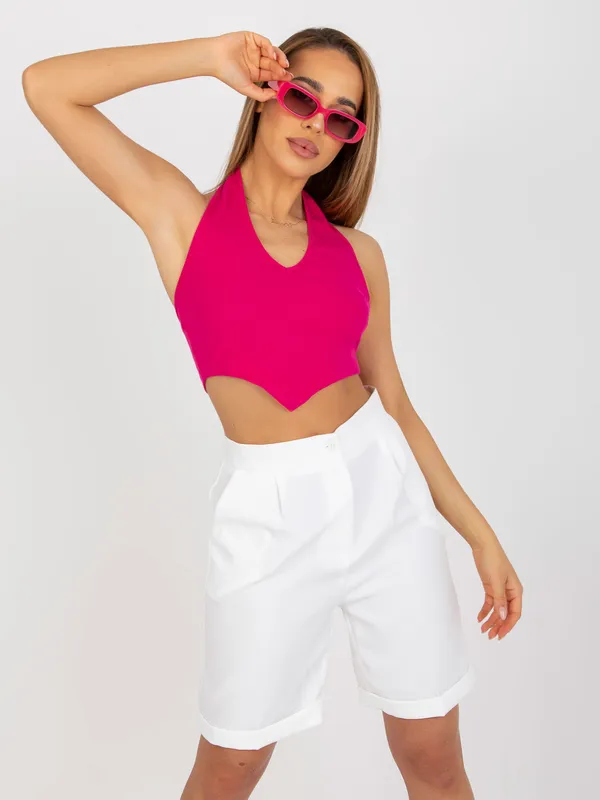 Pomarańczowy crop top basic z bawełny prążkowanej RUE PARIS - widok 2