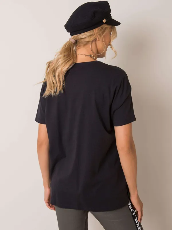 NIE ZNASZ MNIE Granatowy bawełniany t-shirt damski