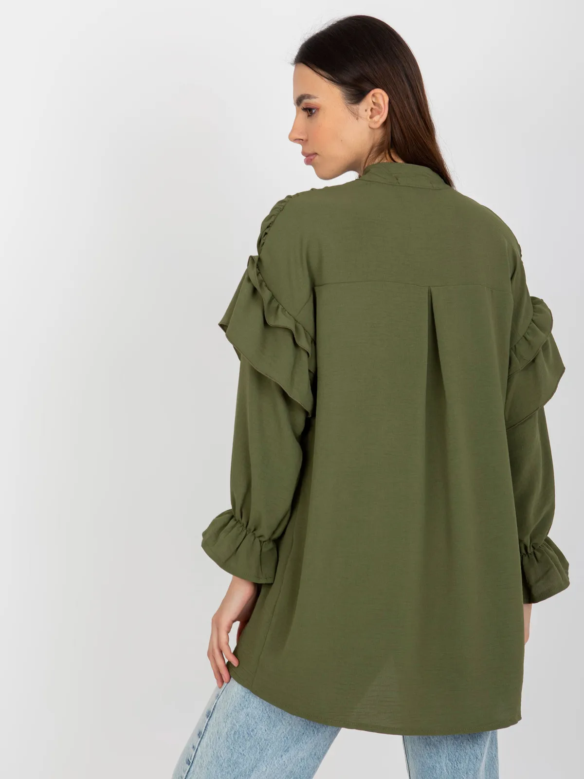 Khaki boho koszula z marzeniem i falbanami OCH BELLA - zdjęcie 4