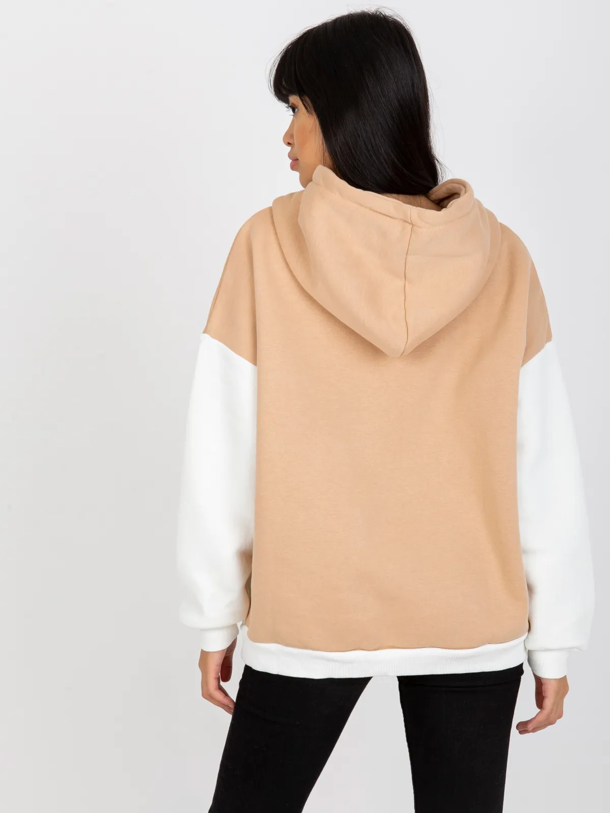 Zielono-ecru dresowa bluza basic kangurka RUE PARIS - zdjęcie 2