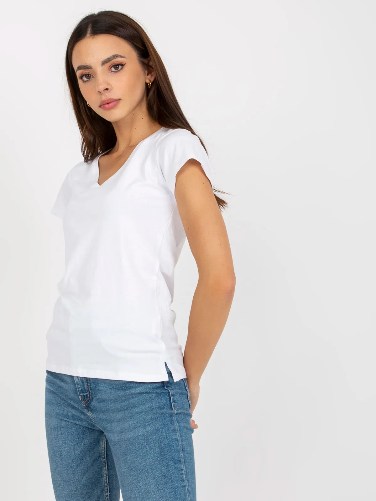 Biały gładki t-shirt basic z bawełny - zdjęcie 3