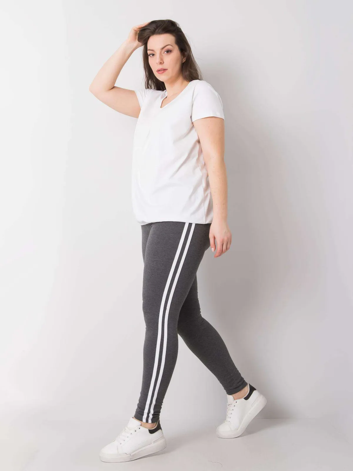 Szare melanżowe legginsy plus size - zdjęcie 4