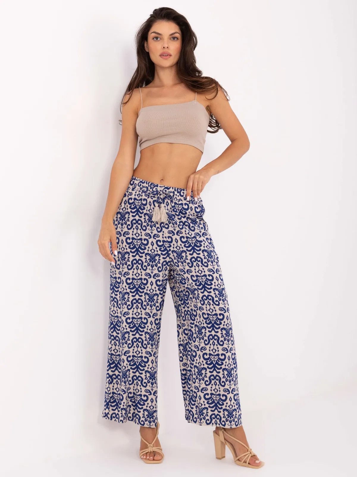 Wzorzyste spodnie palazzo z wysokim stanem - zdjęcie 1