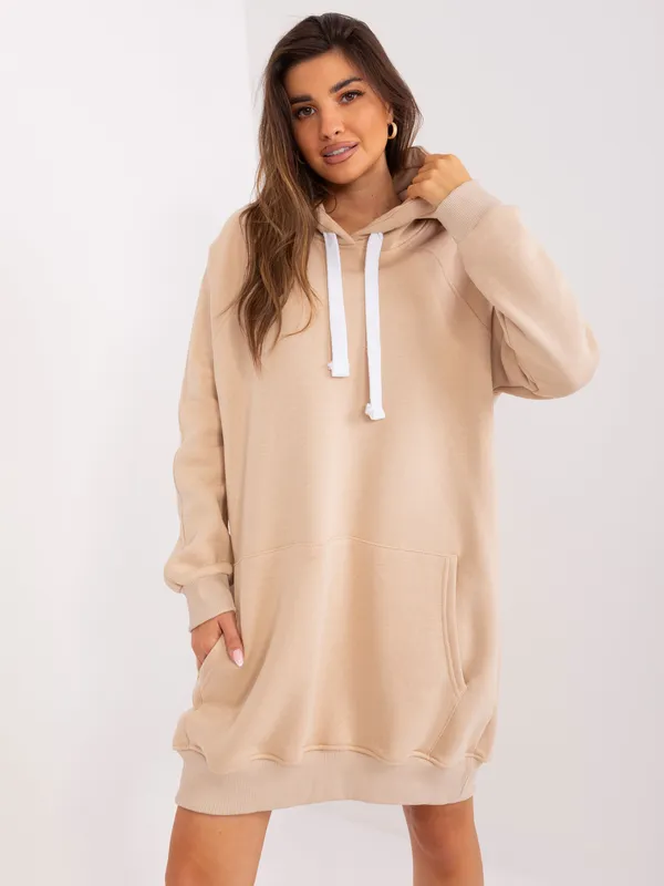 Brązowa dresowa bluza basic z kapturem - widok 2