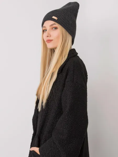 RUE PARIS Ciemnoszara czapka beanie z dzianiny