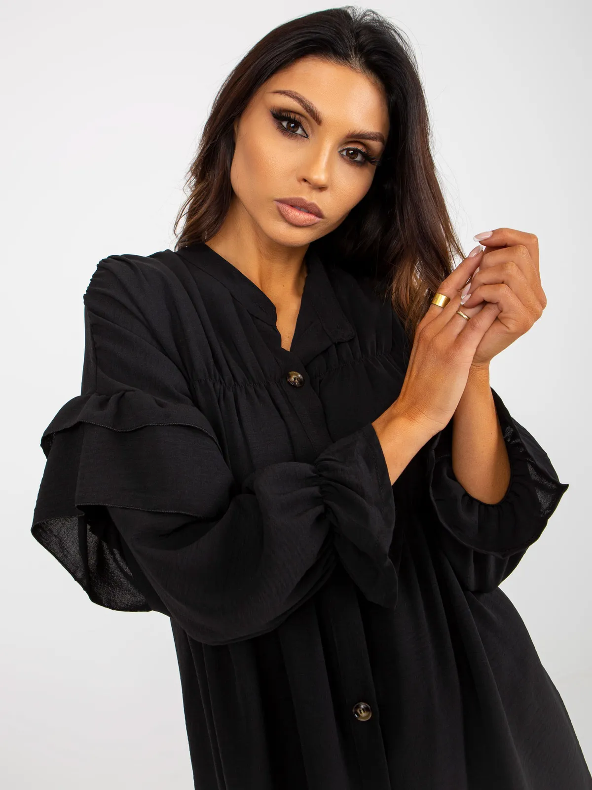 Khaki boho koszula z marzeniem i falbanami OCH BELLA - zdjęcie 4