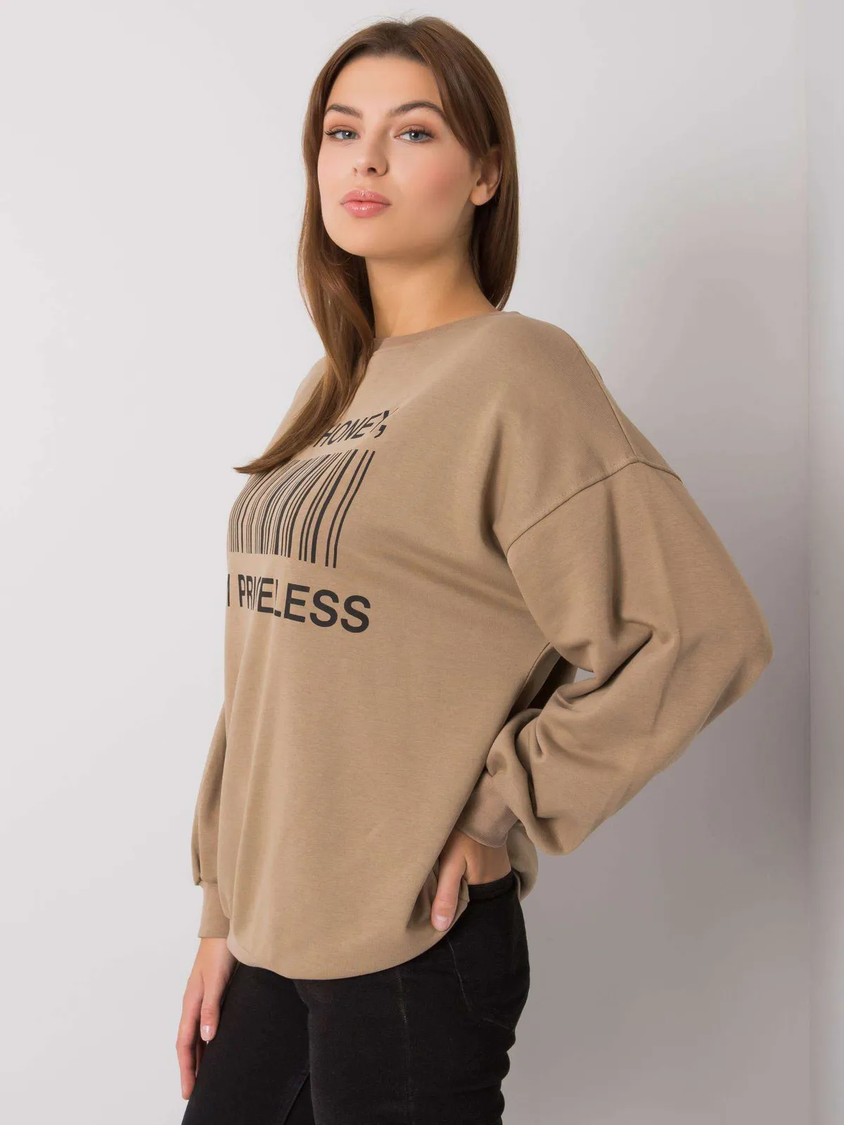 Beżowa bluza z printem - zdjęcie 3