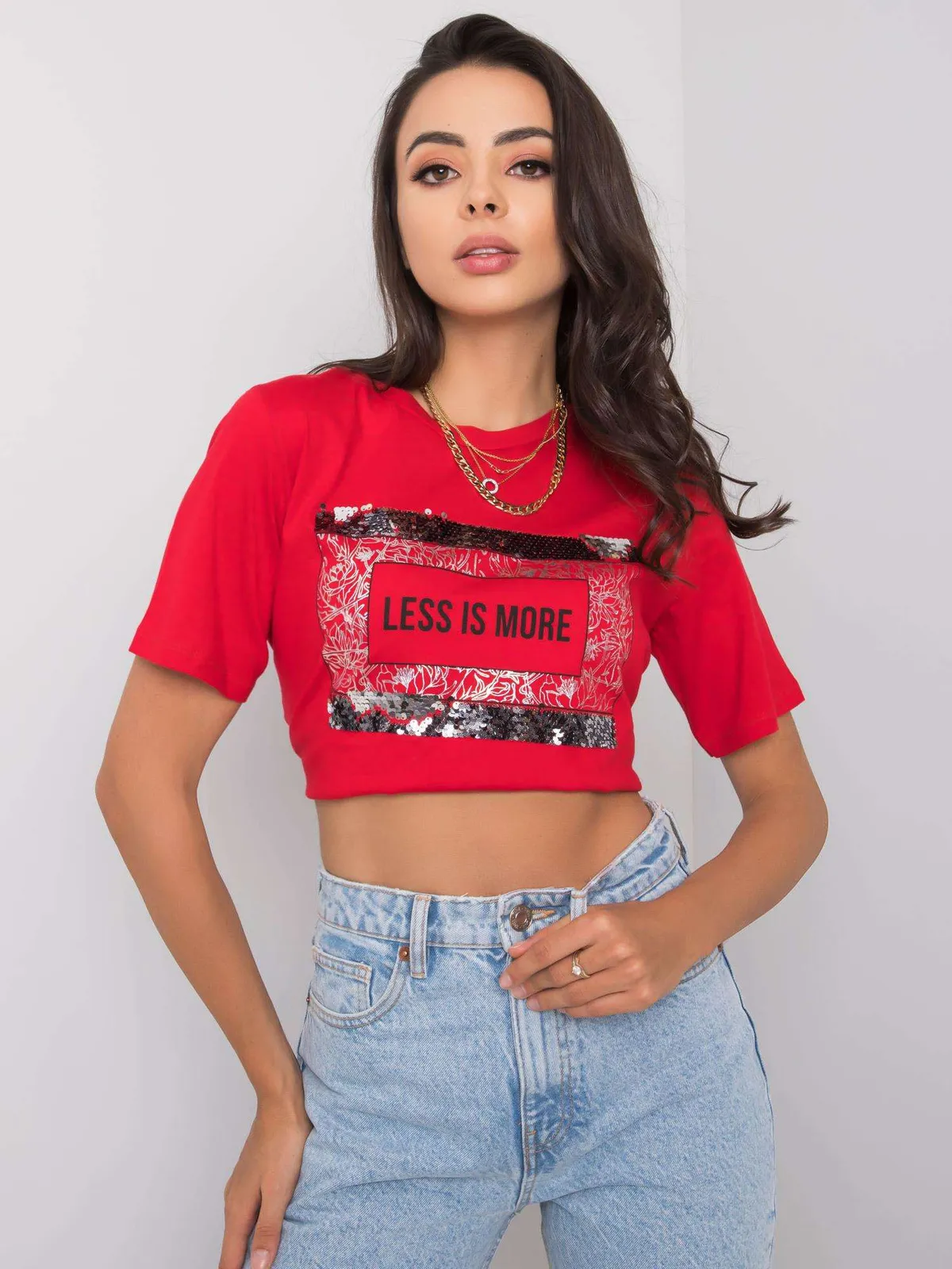 Jasnopomarańczowy t-shirt damski z napisem - zdjęcie 3