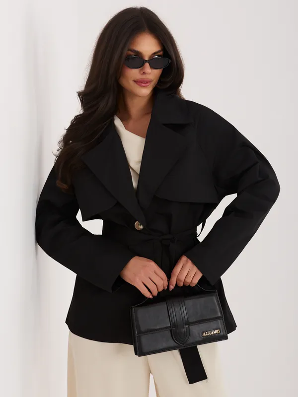 Krótki płaszcz typu trencz z paskiem - widok 2