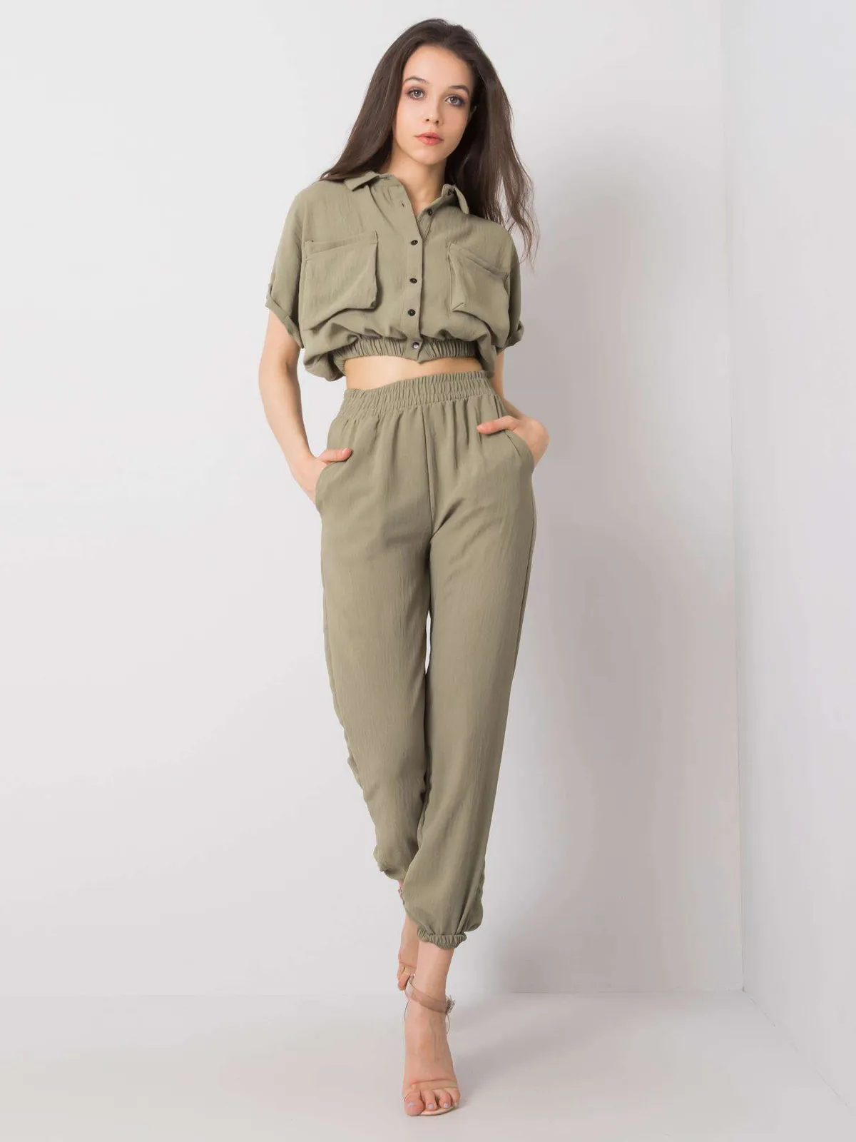 RUE PARIS Khaki komplet casualowy - zdjęcie 5