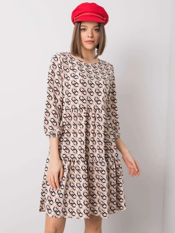 RUE PARIS Ecru sukienka we wzory