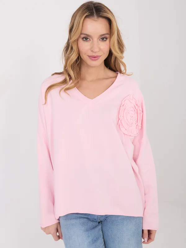 Casualowa bluzka oversize z dekoracyjną różą 3D