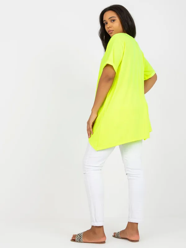 Fluo żółta wiskozowa tunika plus size z krótkim rękawem