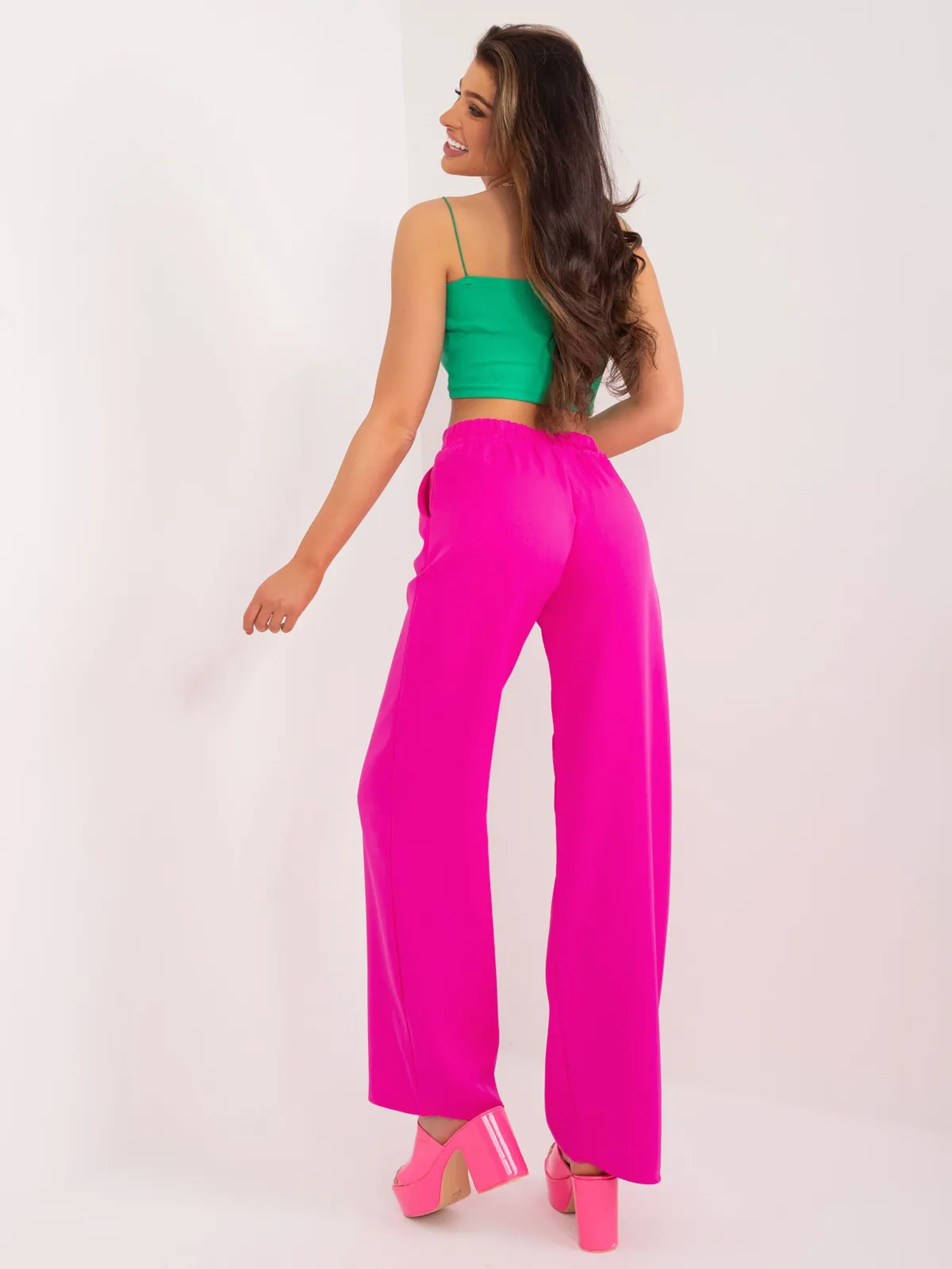 Luźne spodnie typu palazzo z wysokim stanem - zdjęcie 1