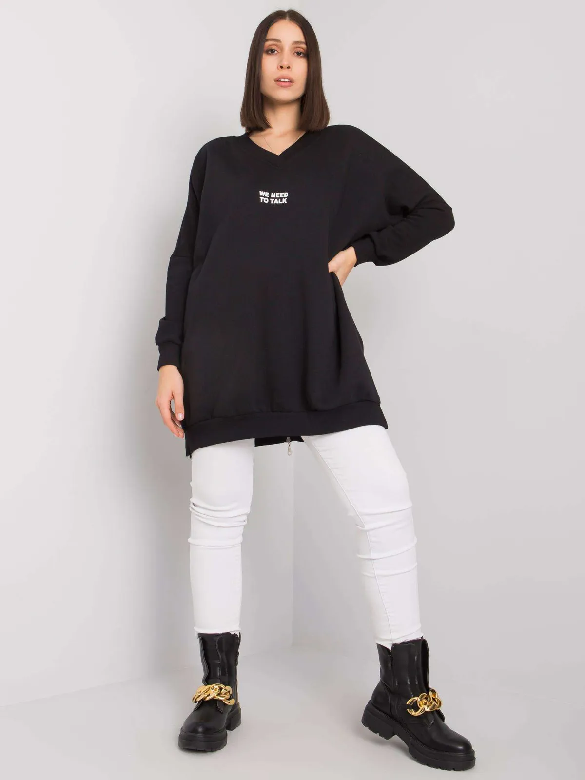 Casualowa tunika oversize z suwakiem na plecach - zdjęcie 1