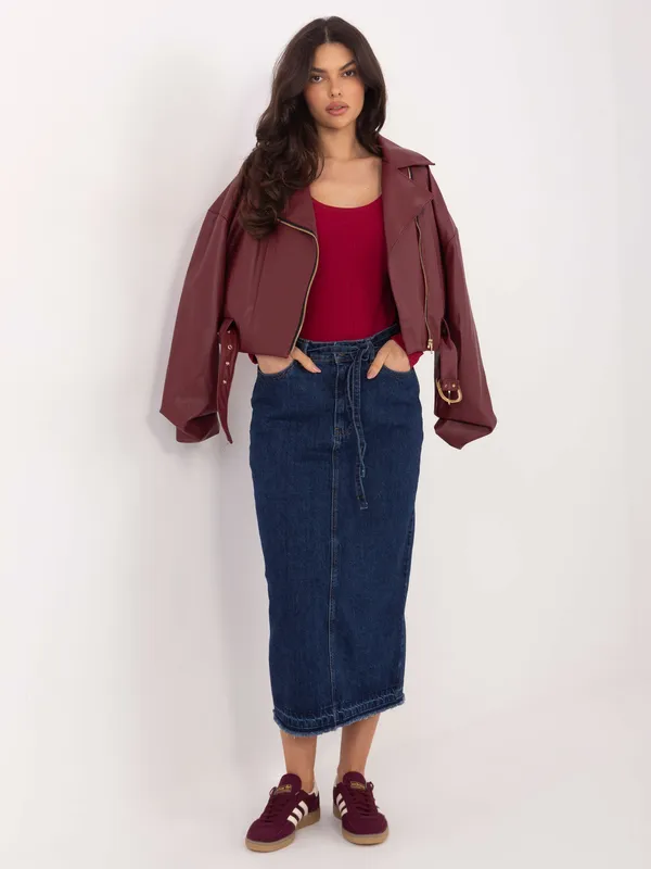 Klasyczna spódnica midi o kroju ołówkowym z wiązaniem - widok 2