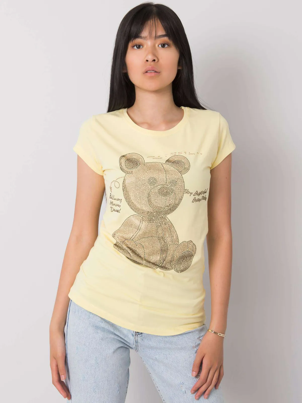 Ecru t-shirt damski z dżetami - zdjęcie 4