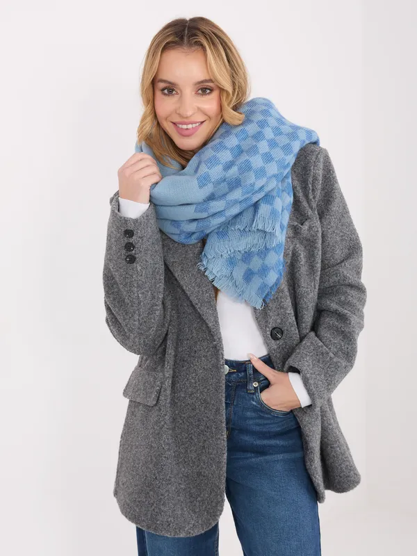 Oversize szal w geometryczny wzór z frędzlami