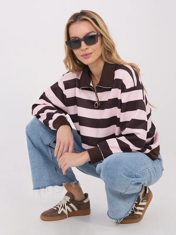 Bluza oversize w paski z kołnierzem zapinana na suwak - widok 2
