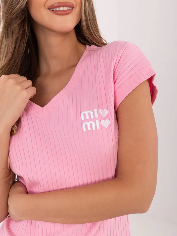 Dopasowana bluzka z dekoltem w serek i nadrukiem