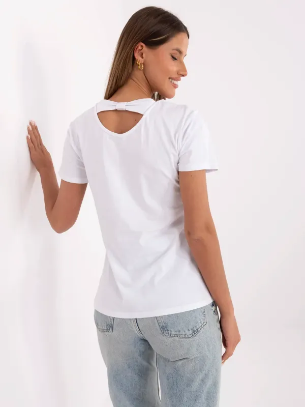 Casualowy T-shirt z nadrukiem i kokardką na plecach - widok 2