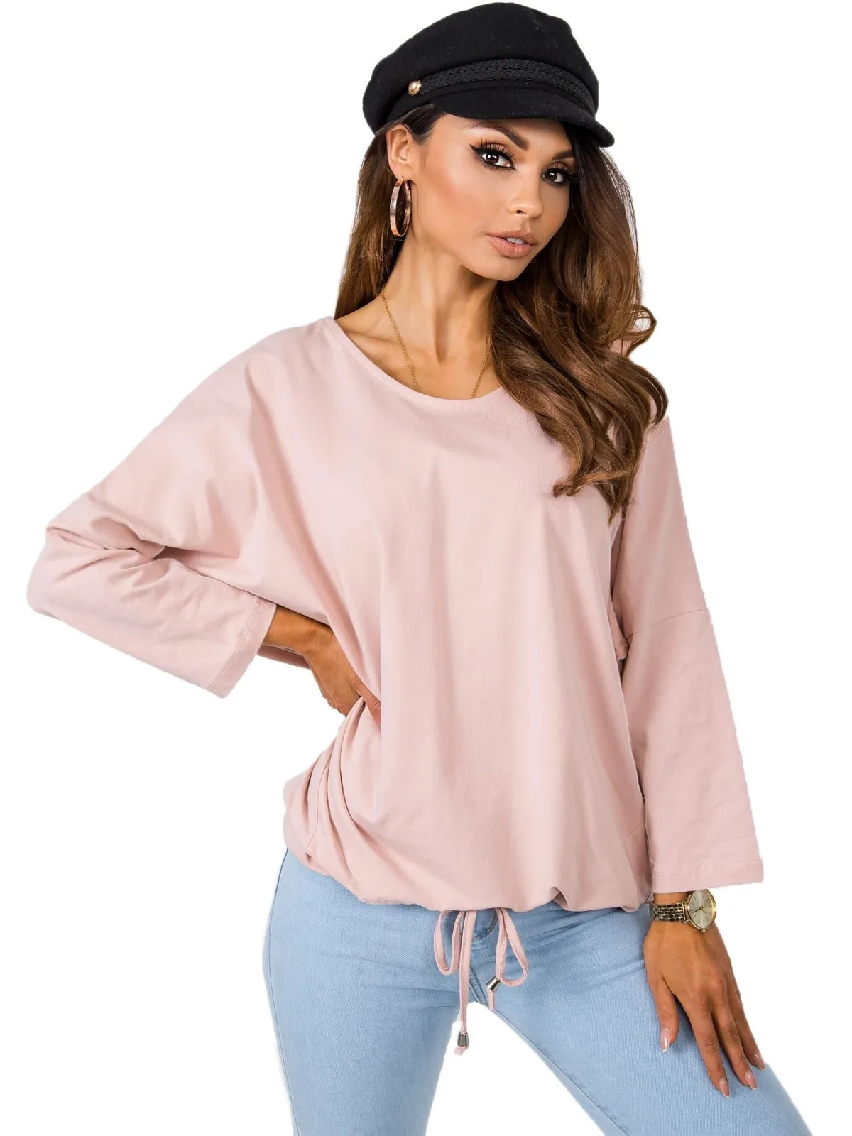 Brudnoróżowa bawełniana bluzka oversize - zdjęcie 2