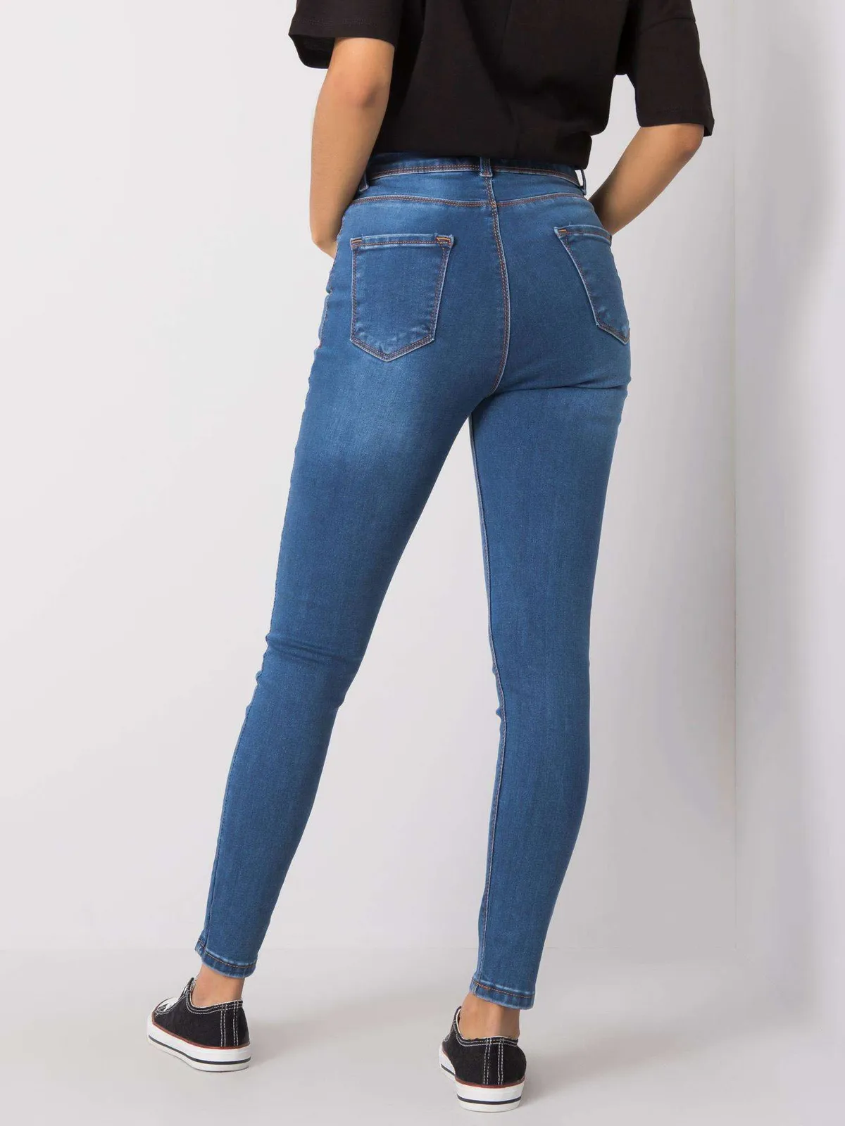RUE PARIS Niebieskie spodnie jeansowe skinny - zdjęcie 2