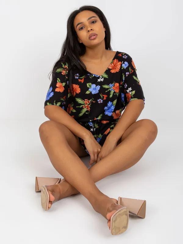 Czarno-niebieska mini sukienka plus size z wiskozy - widok 2