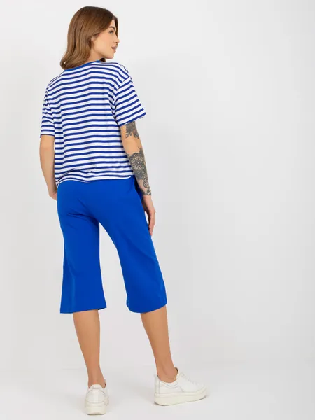 Granatowo-biały letni komplet basic z t-shirtem w paski