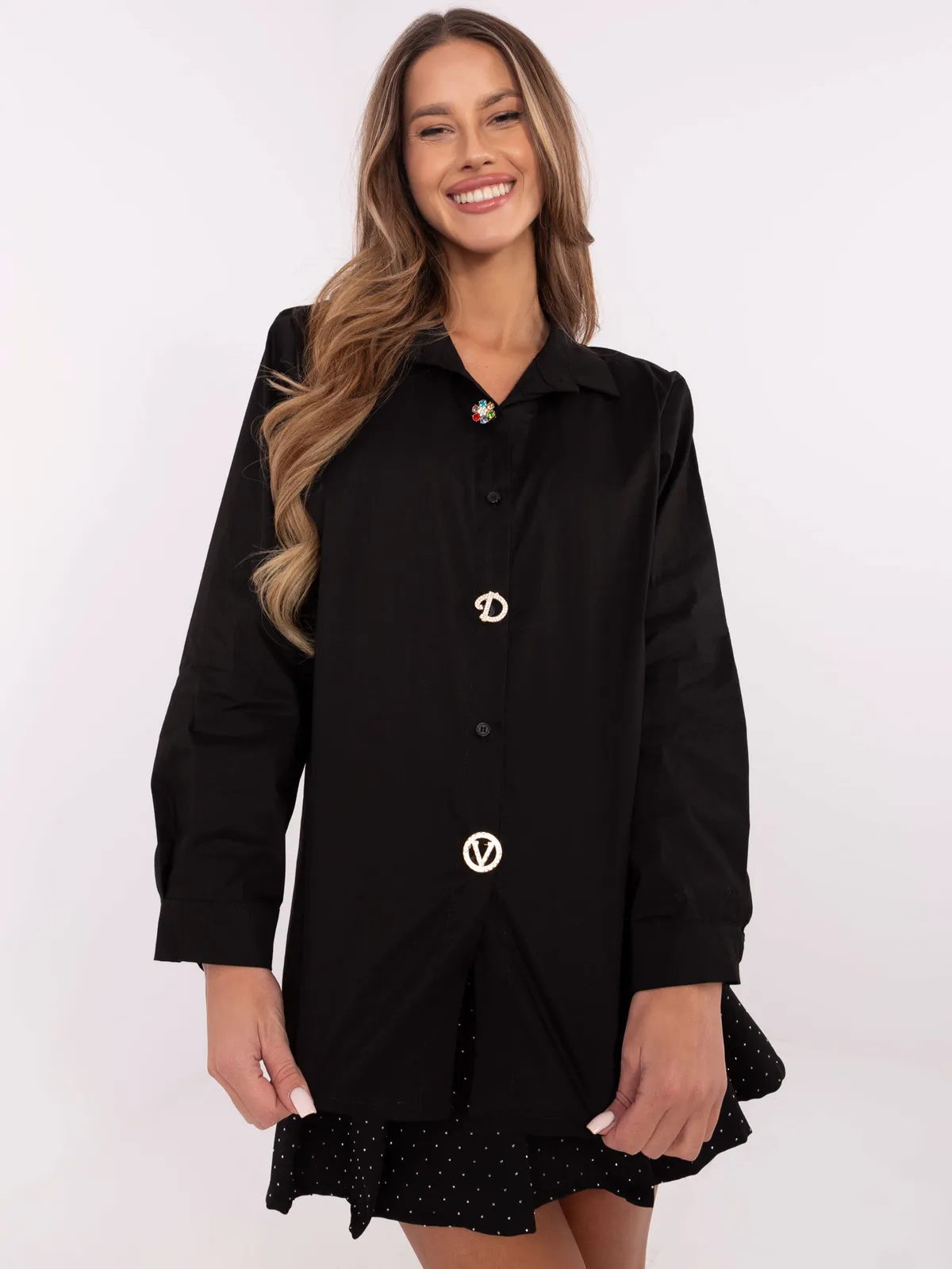 Koszula oversize z biżuteryjnymi guzikami - zdjęcie 1
