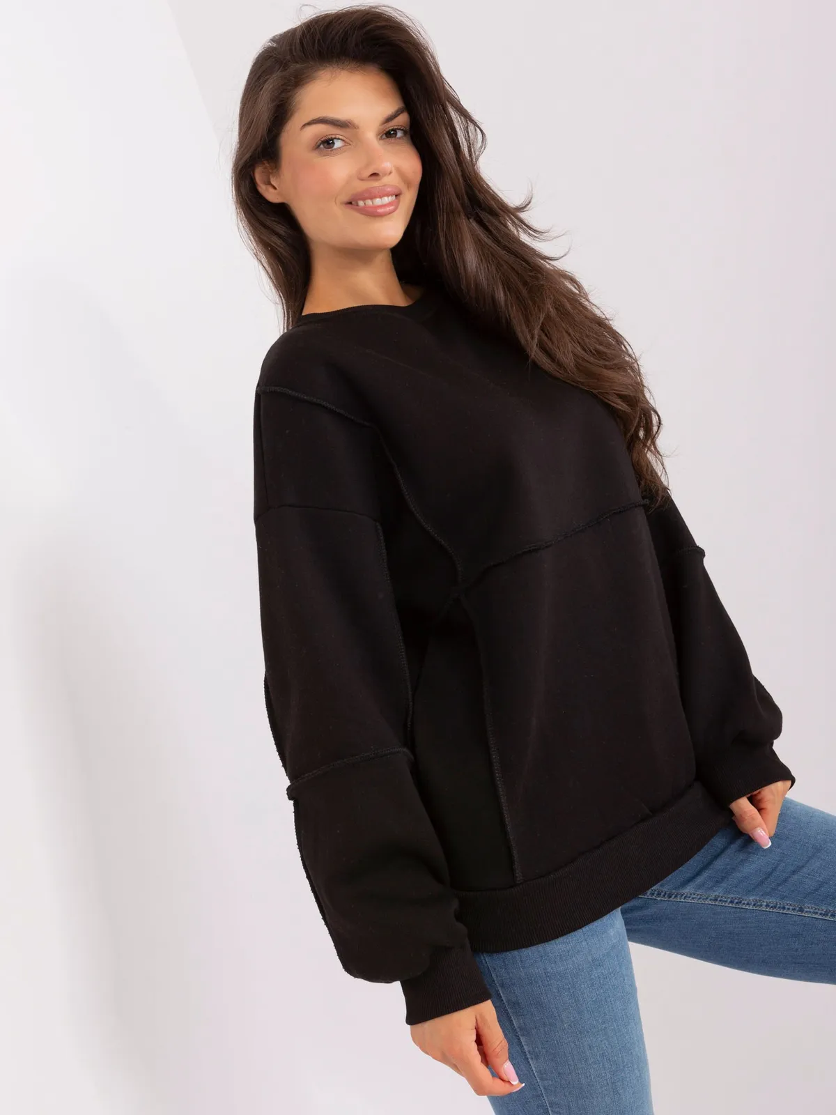 Jasnoszara melanżowa luźna bluza bez kaptura - zdjęcie 1