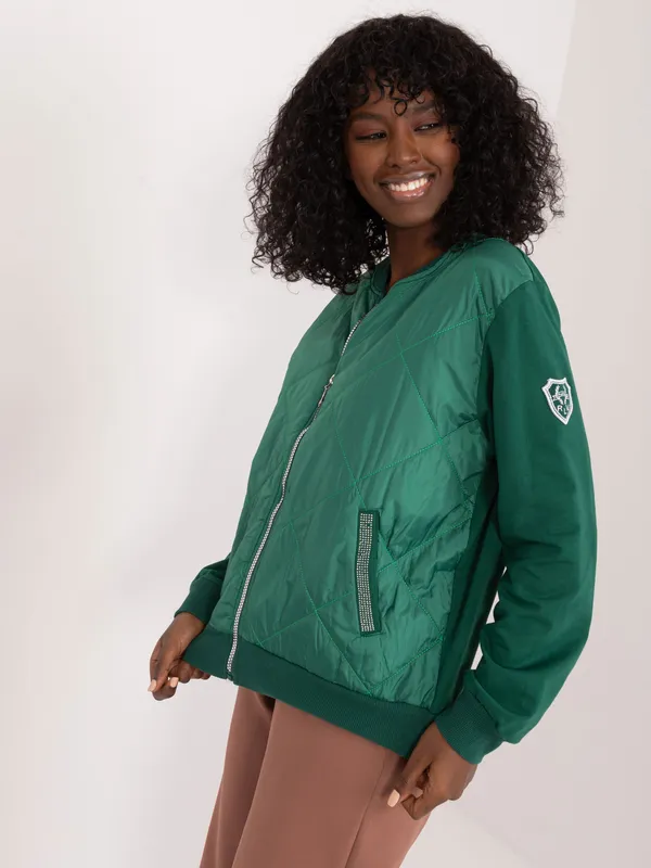 Pikowana bluza typu bomber ze zdobionymi kieszeniami - widok 2