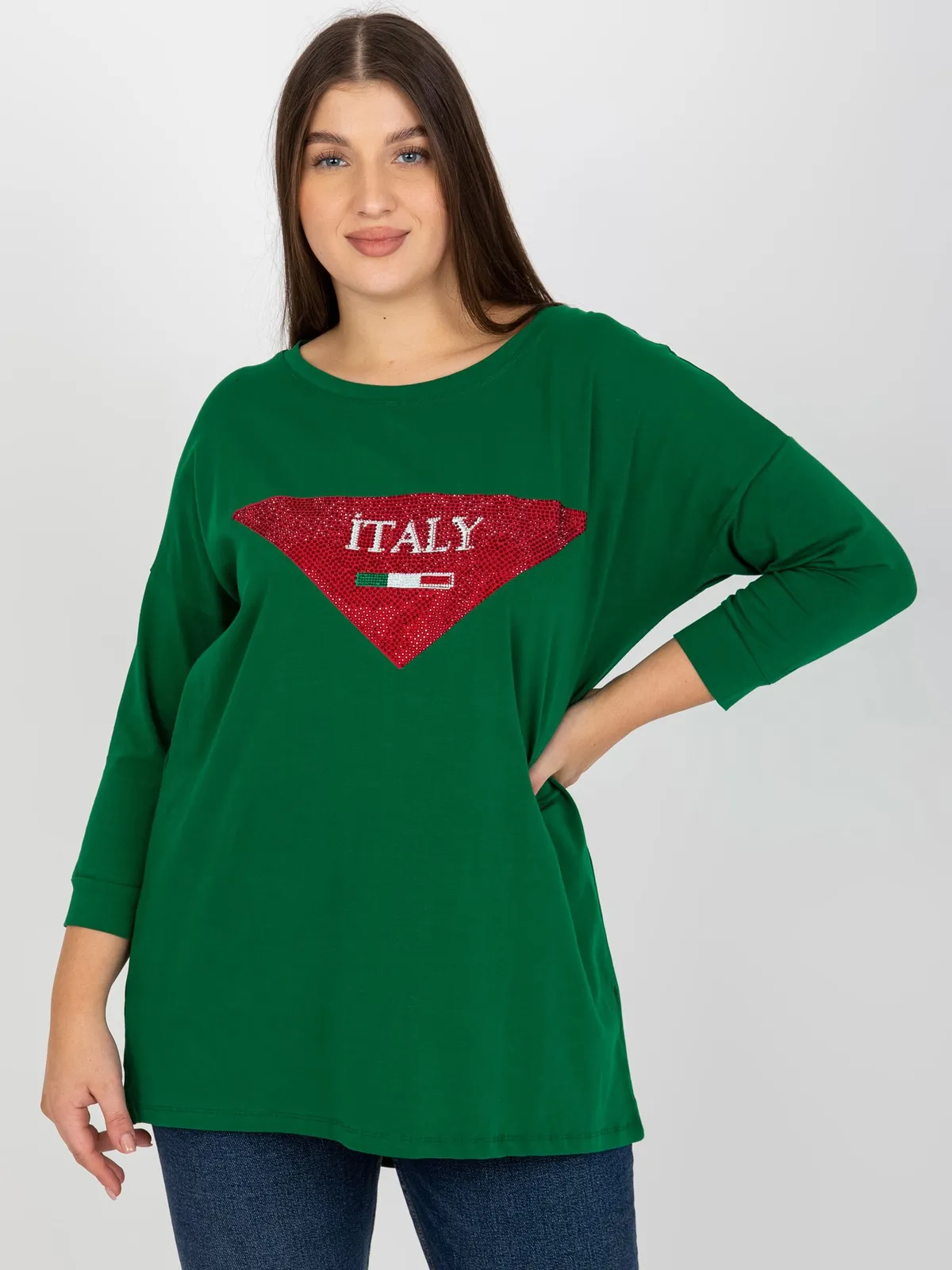 Śliwkowa bluzka plus size z rękawem 3/4 - zdjęcie 3
