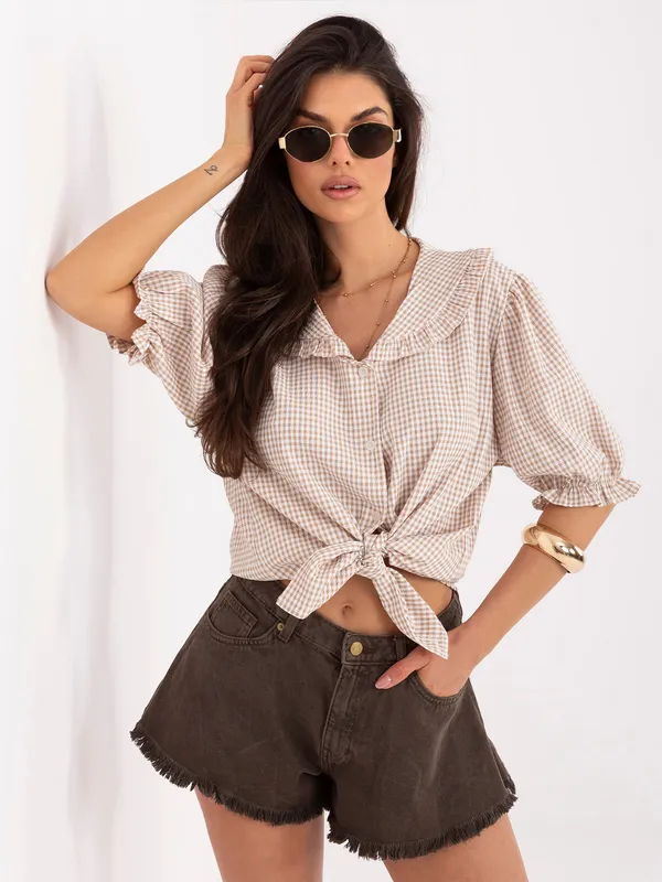 Romantyczna koszula z kołnierzykiem i bufiastymi rękawami