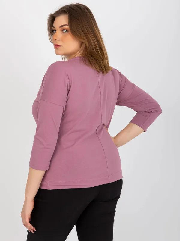 Khaki bluzka plus size z nadrukiem i ściągaczem - widok 2