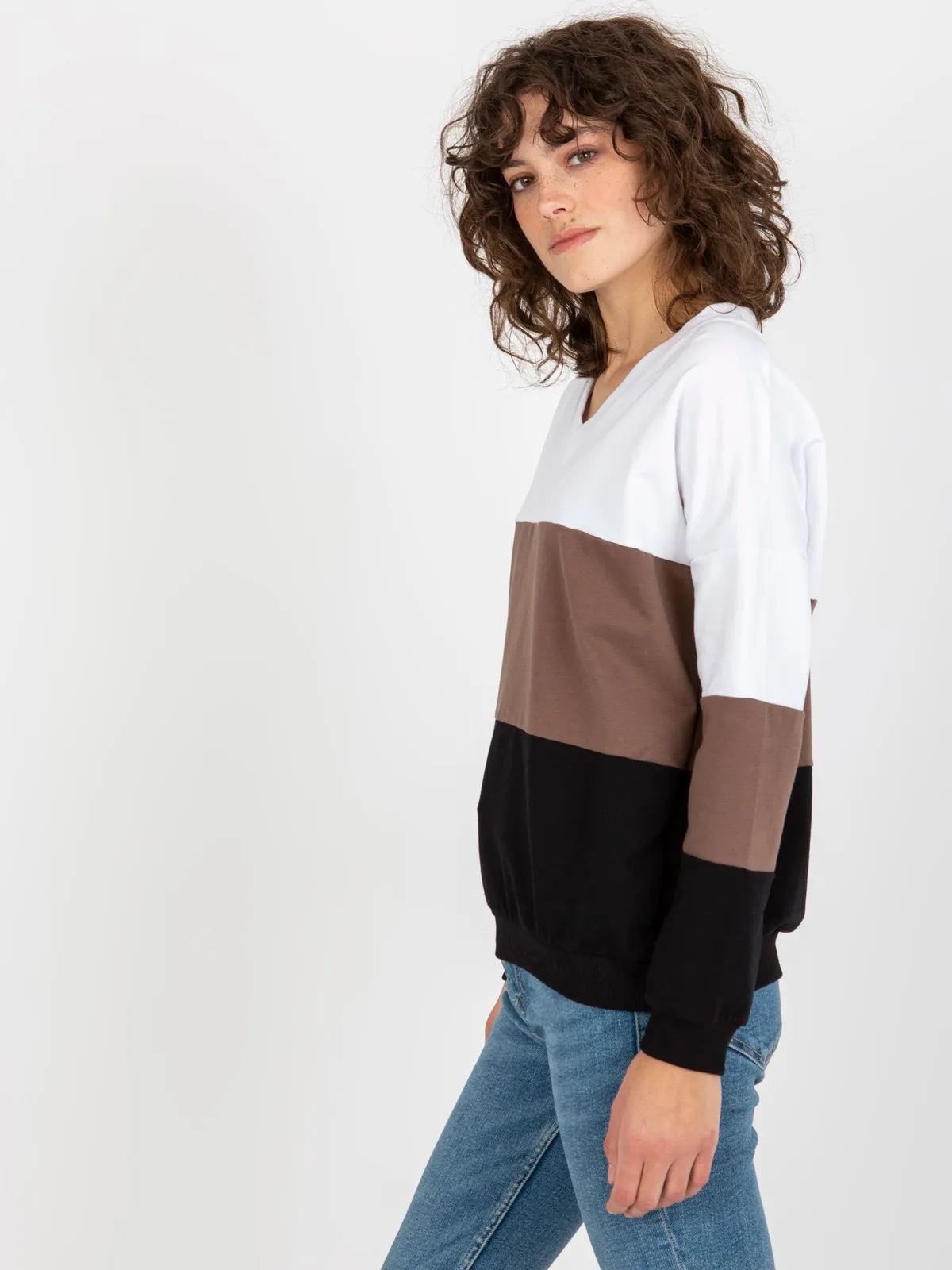 Biało-czarna bluza basic bez kaptura RUE PARIS - zdjęcie 3