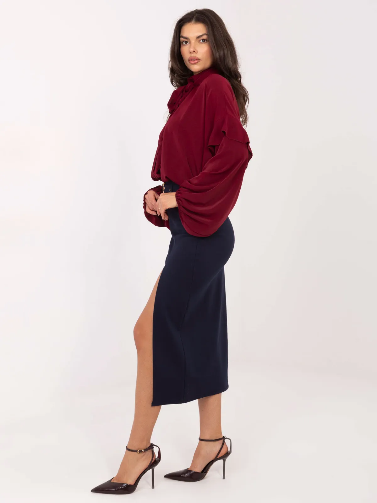 Ołówkowa spódnica midi z wysokim rozporkiem - zdjęcie 1