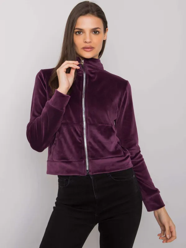RUE PARIS Ciemnoniebieska bluza z weluru na suwak - widok 2