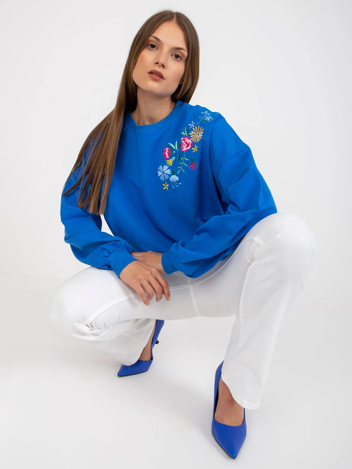 Ciemnoniebieska bluza bez kaptura bawełniana RUE PARIS - zdjęcie 5