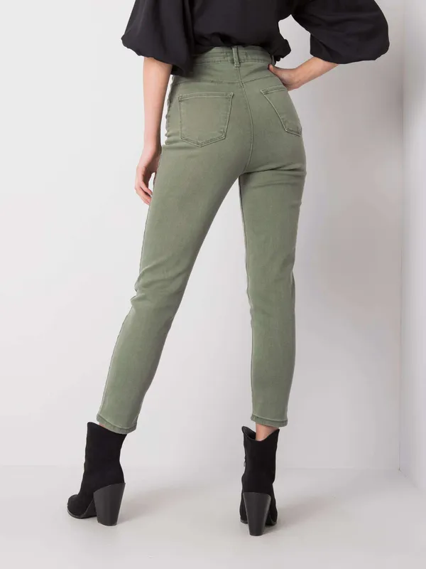 RUE PARIS Khaki jeansy z wysokim stanem - widok 2