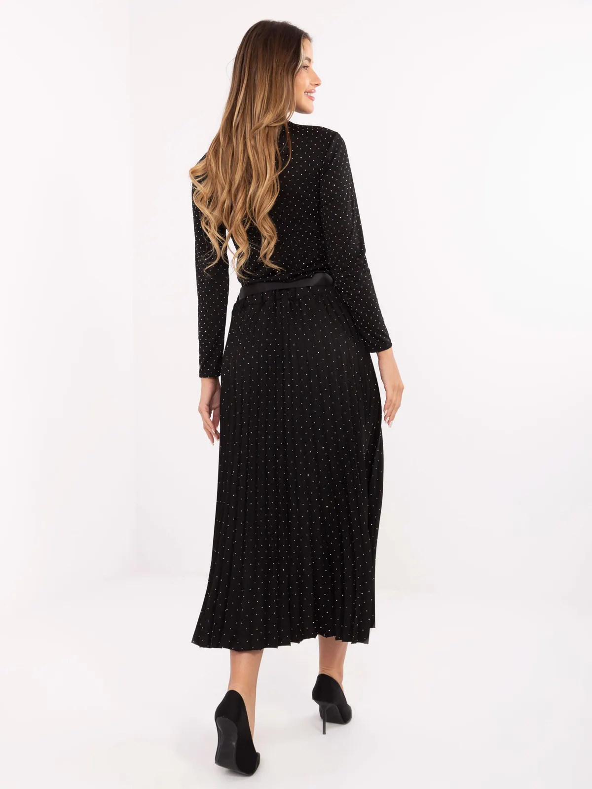 Plisowana spódnica midi z ozdobnym wiązaniem w talii - zdjęcie 1