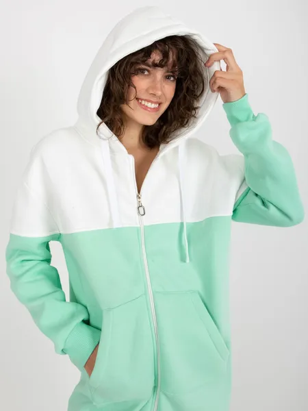 Ecru-beżowa dresowa długa bluza basic z kapturem