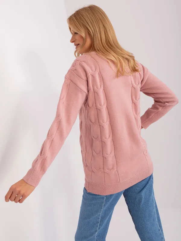 Camelowy sweter rozpinany z kieszeniami - widok 2