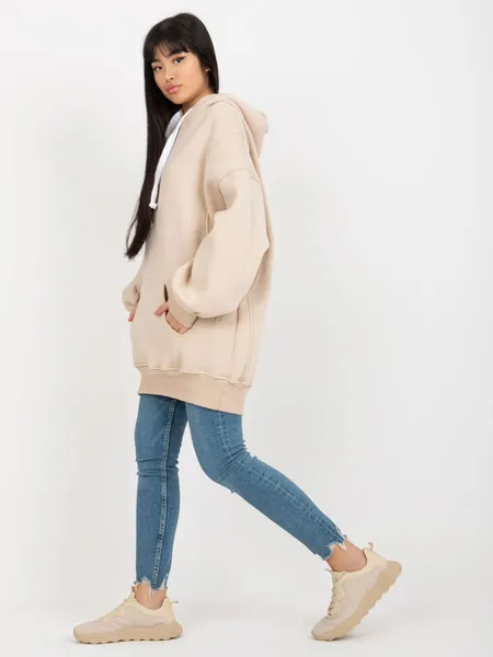 Ciemnobrązowa dresowa długa bluza basic oversize z kapturem