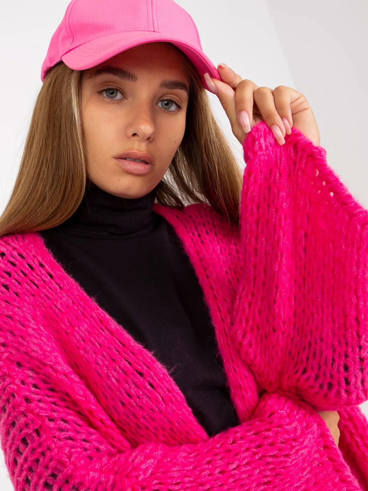 Brązowy dzianinowy kardigan oversize OCH BELLA - zdjęcie 3